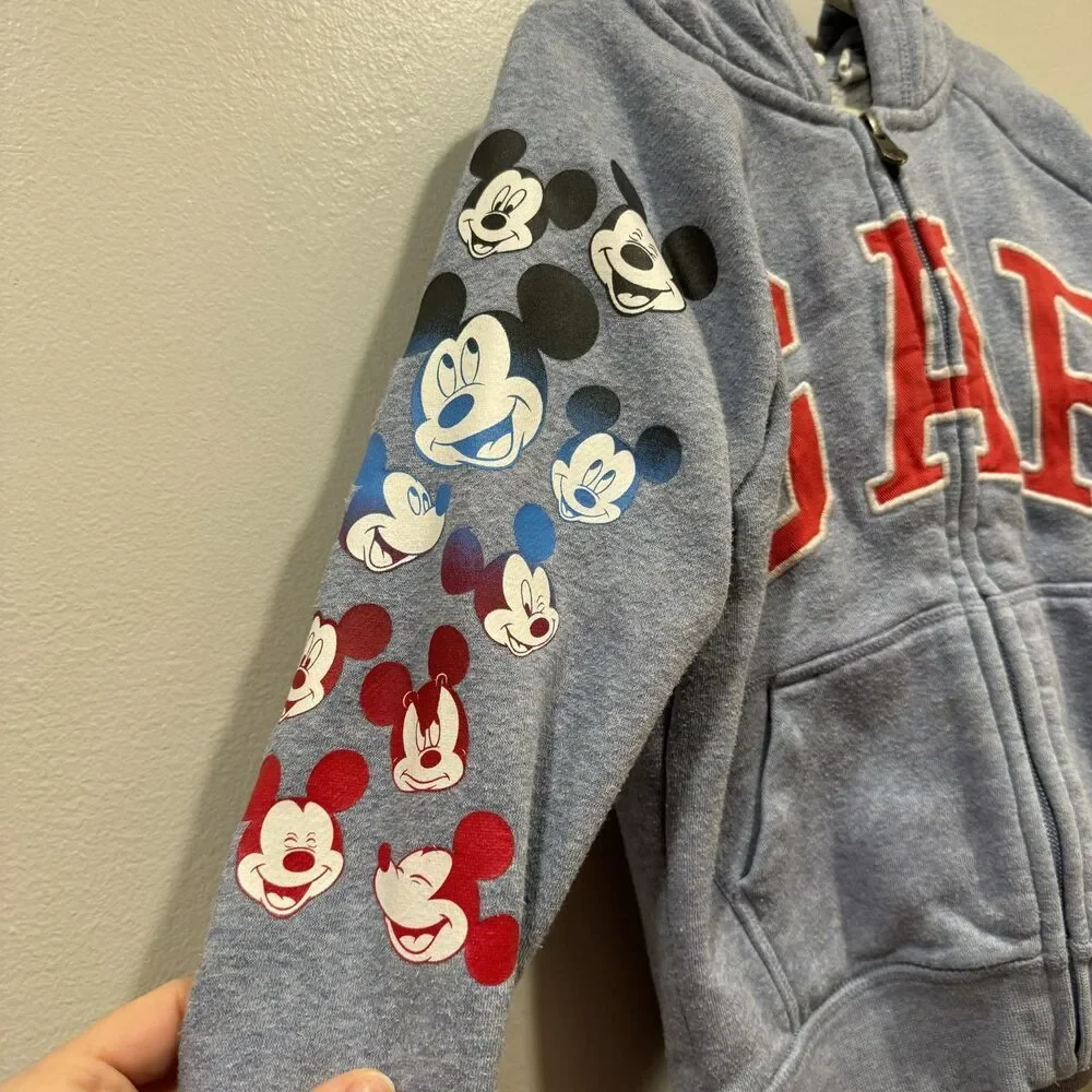 GAP Disney Mickey Mouse Hoodie Zip-Up Sweatshirt Jacket Blue Kids Toddler sz 5